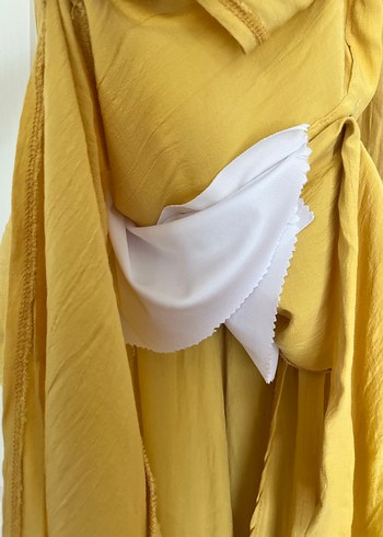 Beyoğlu Butik Sarı Uzun Düğmeli Keten Elbise