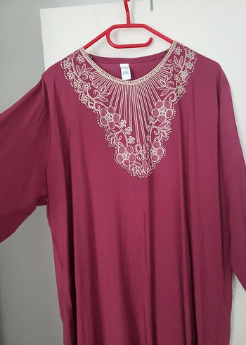 xxl Beden Diger Bordo Nakışlı Uzun Elbise