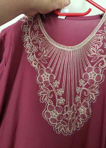 xxl Beden bordo Renk Diger Bordo Nakışlı Uzun Elbise