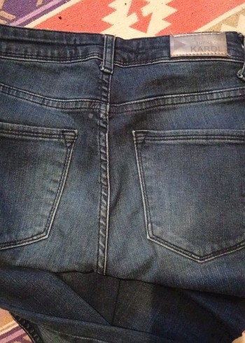 s Beden Kadın Koyu Mavi Bağcıklı Rahat Kesim Jean