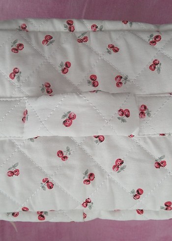 Pamuklu Beyaz Kiraz Desenli Makyaj Çantası - Görsel 4