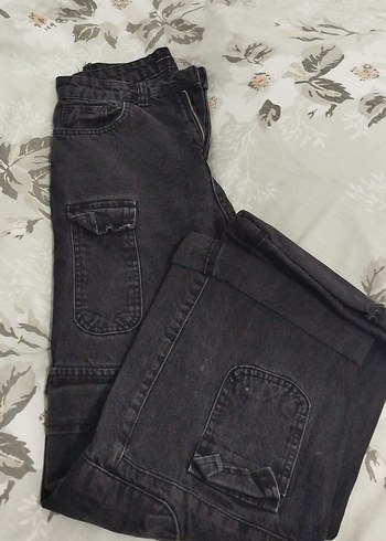 Diğer Koyu Gri Denim Kargo Pantolon