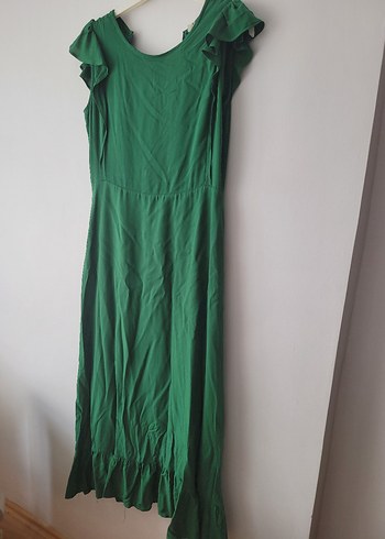 Zara Yeşil Drapeli Uzun Kadın Elbise