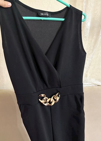 Siyah Kemerli Uzun Kadın Tulum - Görsel 3