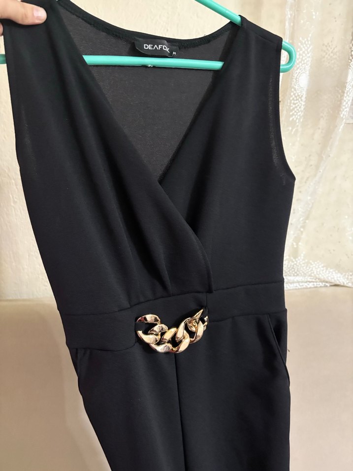 Siyah Kemerli Uzun Kadın Tulum - Görsel 3