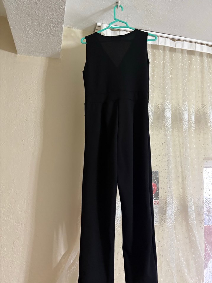 Siyah Kemerli Uzun Kadın Tulum - Görsel 2