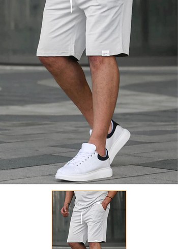 Ekru Pamuklu Rahat Kesim Erkek Şort - Görsel 3