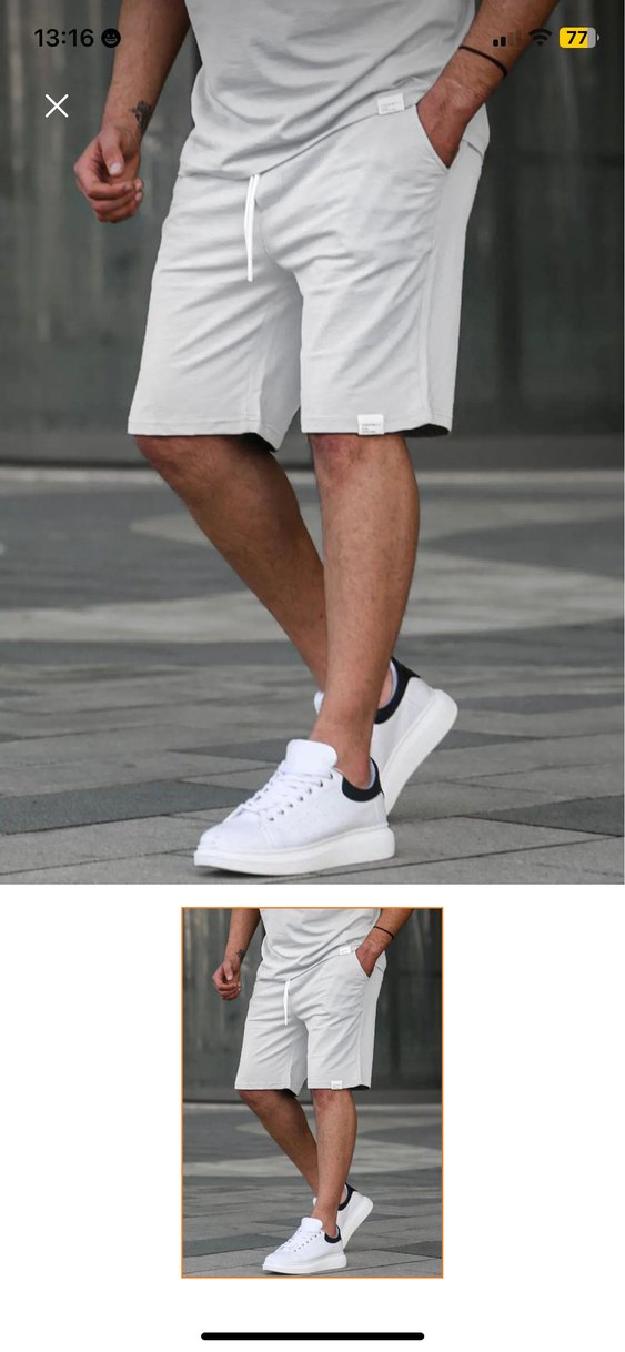 Ekru Pamuklu Rahat Kesim Erkek Şort - Görsel 3