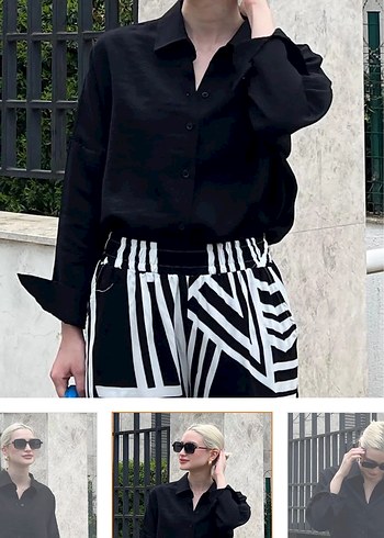 Düğmeli Siyah Kadın Gömlek - Görsel 4