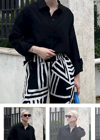 Düğmeli Siyah Kadın Gömlek - Görsel 3