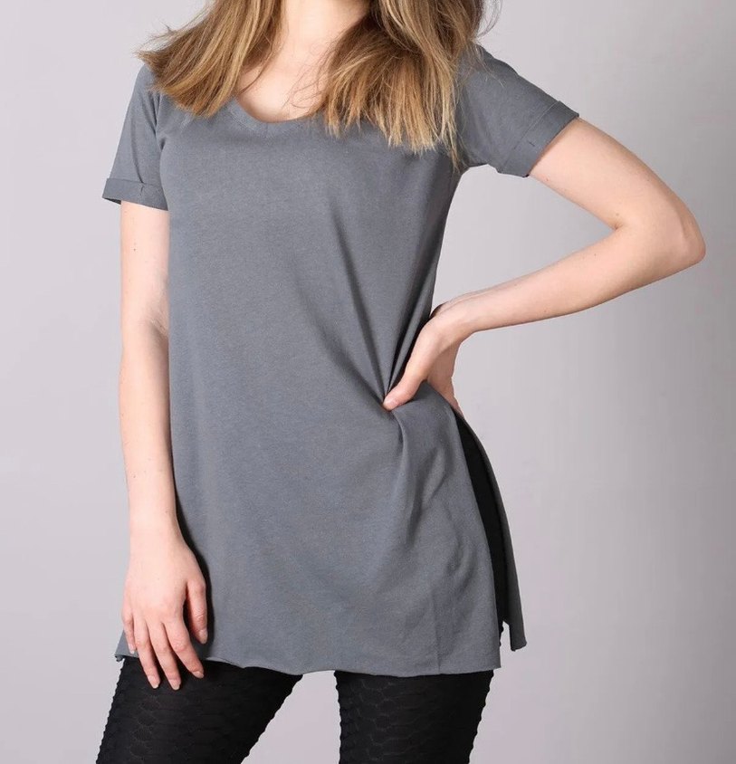Gri V Yaka Kısa Kollu tişört - Görsel 3