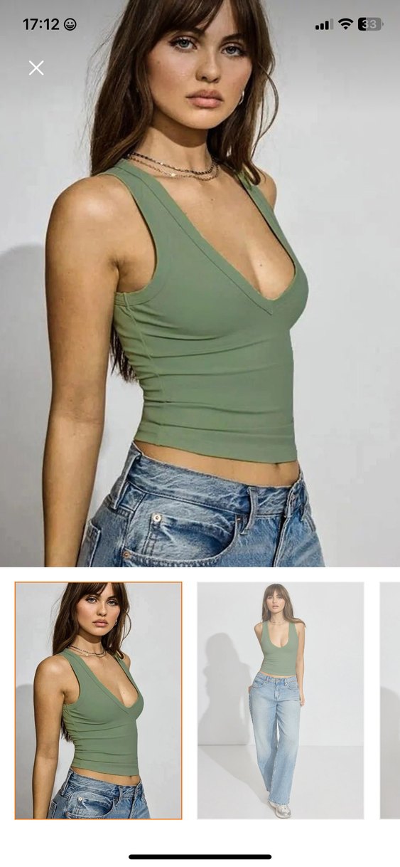 Haki V Yaka Pamuklu Kadın tişört - Görsel 3