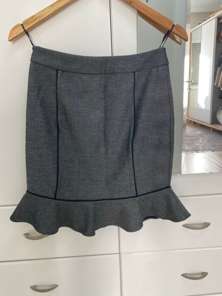 Gri Denim Volanlı Midi Etek - Görsel 2