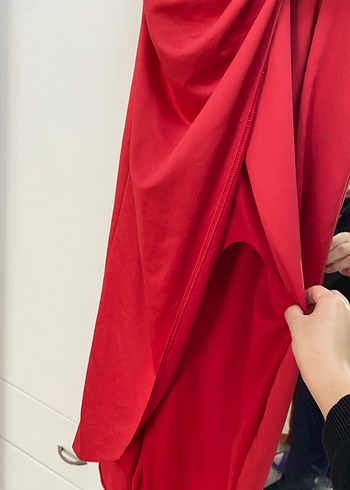 Kırmızı Drapeli V Yaka Midi Elbise - Görsel 4