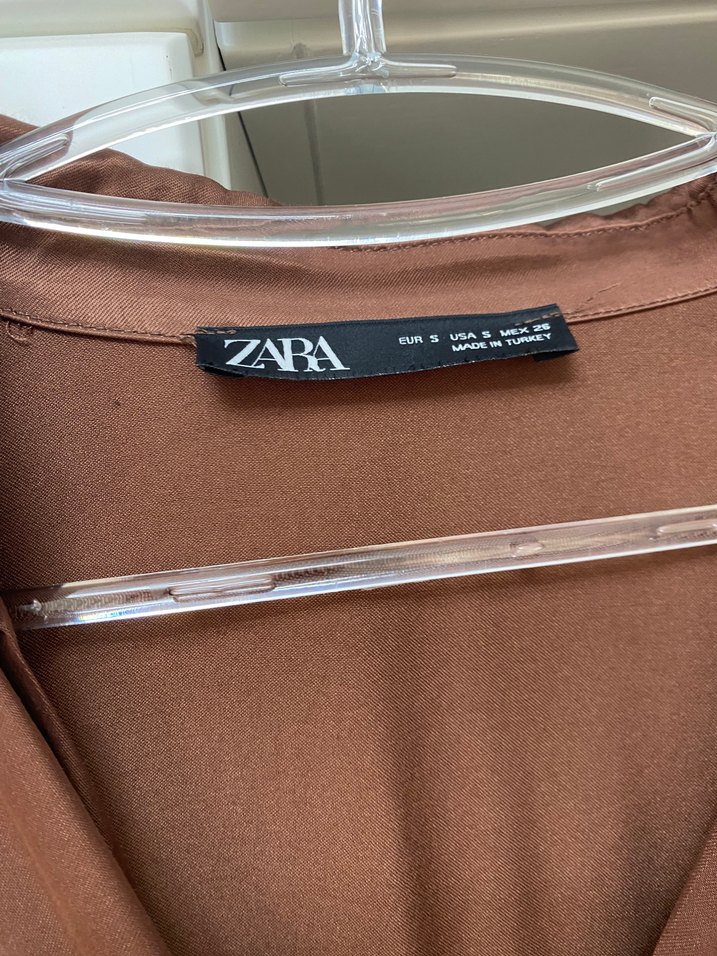 Kahverengi V Yaka Mini Kadın Elbise - Görsel 4