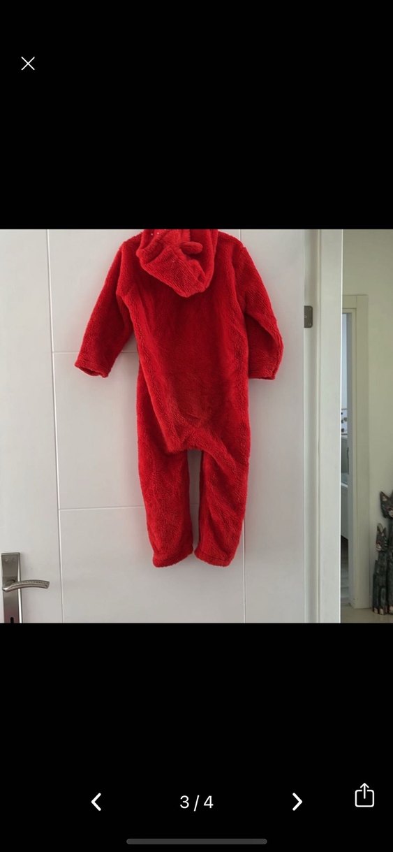 Kız Bebek Kırmızı Kürklü Kar Desenli Tulumu - Görsel 3