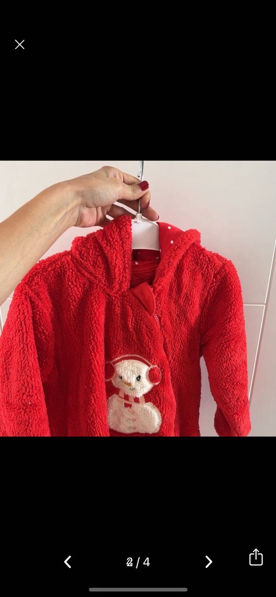 Kız Bebek Kırmızı Kürklü Kar Desenli Tulumu - Görsel 2