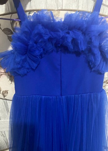 Mavi Uzun Fırfırlı Abiye Elbise ve gelinlik - Görsel 3