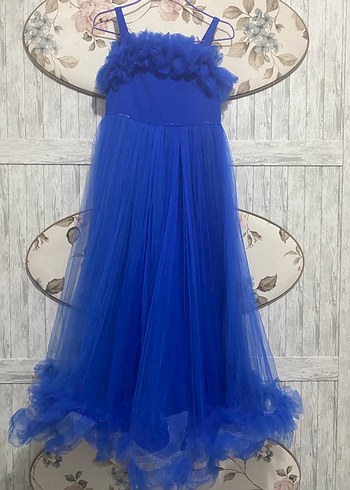 Mavi Uzun Fırfırlı Abiye Elbise ve gelinlik - Görsel 2