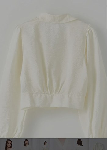 Düğmeli Beyaz Keten V Yakalı Kadın Gömlek - Görsel 2