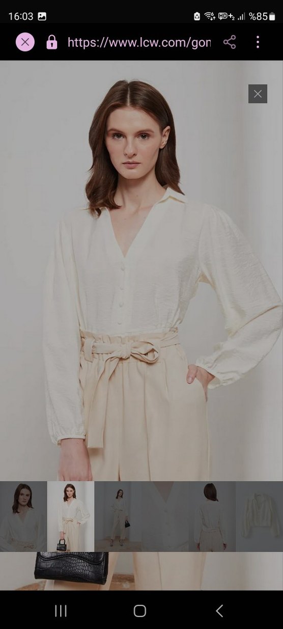 Düğmeli Beyaz Keten V Yakalı Kadın Gömlek - Görsel 3