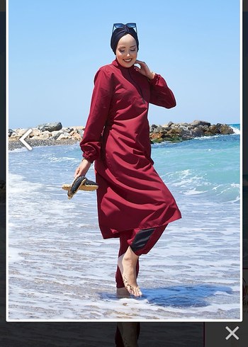 Koyu Kırmızı Uzun Kollu Tesettür Mayo etiketli - Görsel 4