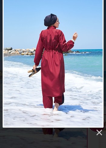 Koyu Kırmızı Uzun Kollu Tesettür Mayo etiketli - Görsel 5