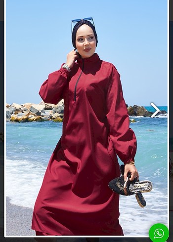 Koyu Kırmızı Uzun Kollu Tesettür Mayo etiketli - Görsel 2