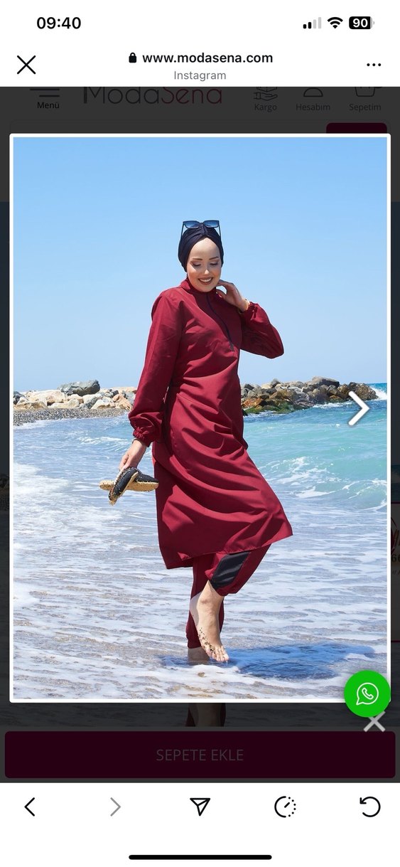 Koyu Kırmızı Uzun Kollu Tesettür Mayo etiketli - Görsel 3