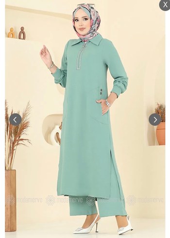 Yeşil Nakışlı Uzun Kollu Kadın Tunik - Görsel 3