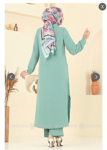 Yeşil Nakışlı Uzun Kollu Kadın Tunik - Görsel 4