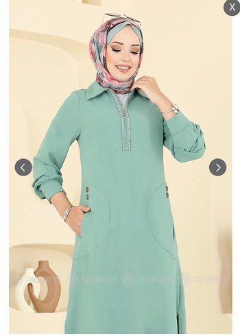 Yeşil Nakışlı Uzun Kollu Kadın Tunik - Görsel 5