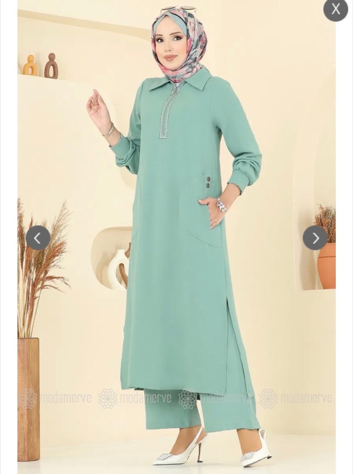 Yeşil Nakışlı Uzun Kollu Kadın Tunik - Görsel 3