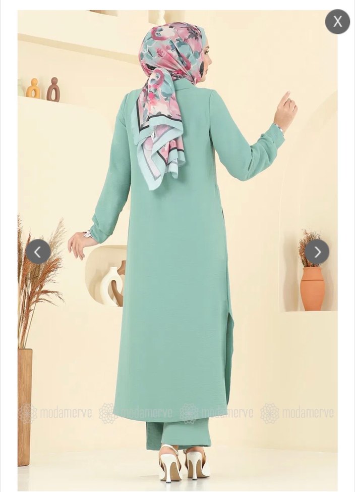 Yeşil Nakışlı Uzun Kollu Kadın Tunik - Görsel 4