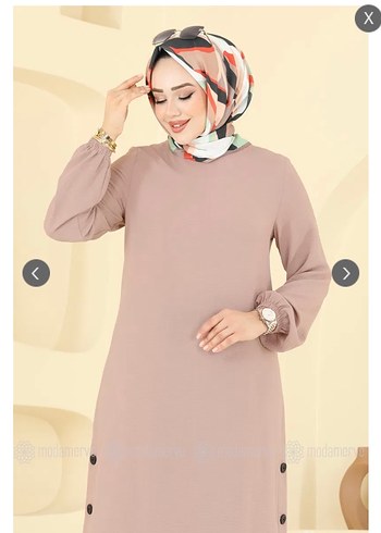 Düğmeli Uzun Kollu Bej Kadın Tunik takım - Görsel 3