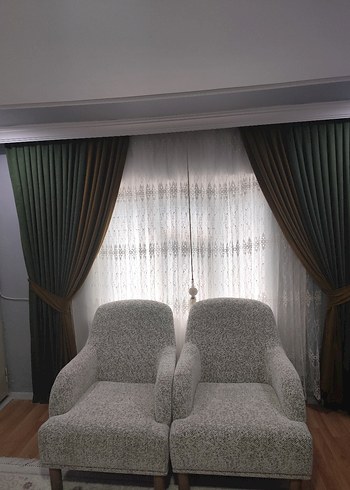 Haki Modern Klasik Düz Fon Perde - Görsel 3