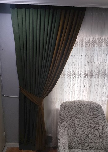 Haki Modern Klasik Düz Fon Perde - Görsel 2