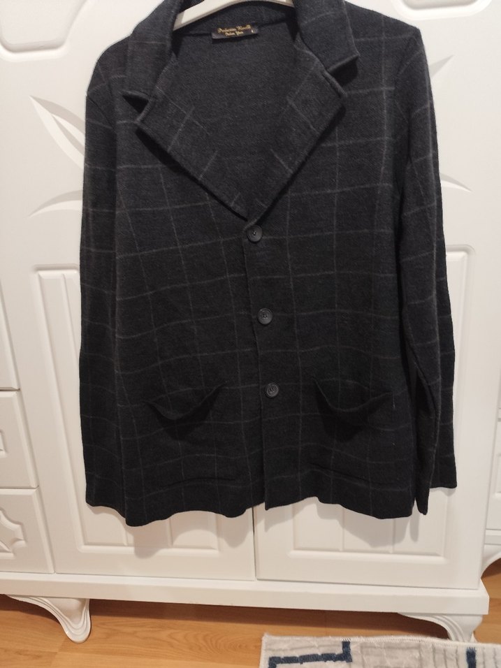 Gri Ekoseli Düğmeli Erkek Yün Ceket - Görsel 4