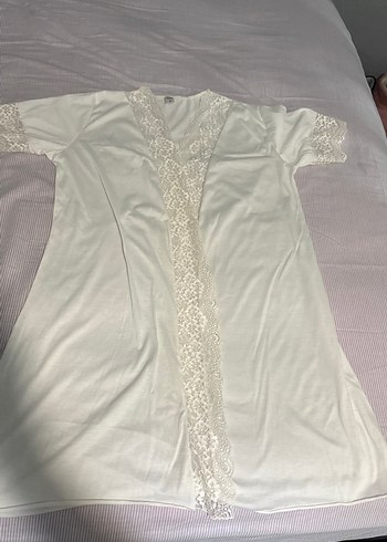 Beyaz Bohem Uzun Kollu Kadın Sabahlık - Görsel 2