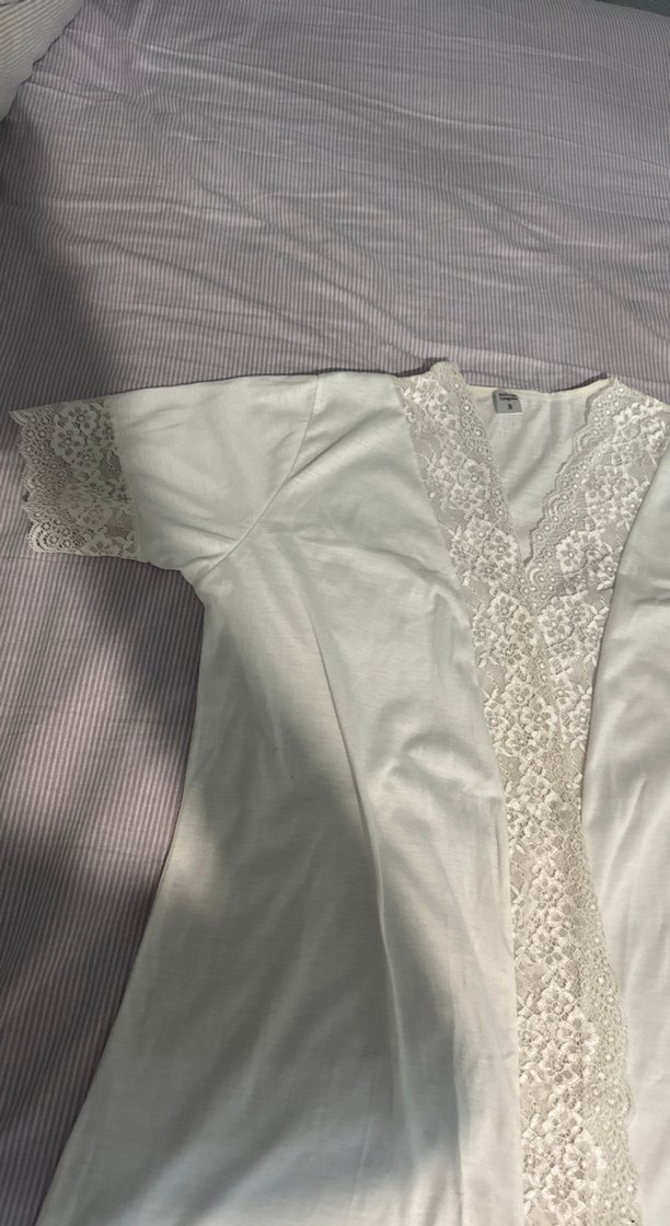 Beyaz Bohem Uzun Kollu Kadın Sabahlık - Görsel 3