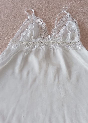 Dantel Detaylı Beyaz Midi Kadın Gecelik - Görsel 4