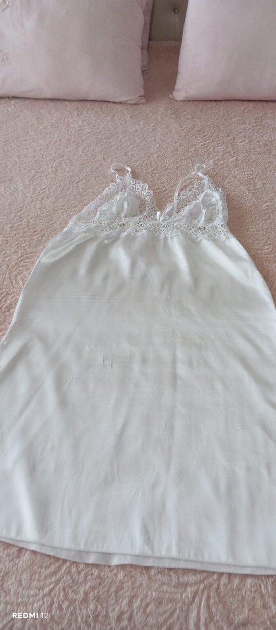 Dantel Detaylı Beyaz Midi Kadın Gecelik - Görsel 3