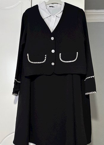 Düğmeli Siyah Uzun Kollu Kadın  Takım - Görsel 2