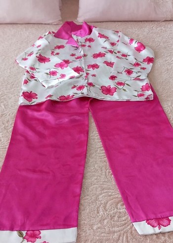 Pembe Saten Midi Kadın Gecelik sabahlık takımı - Görsel 9