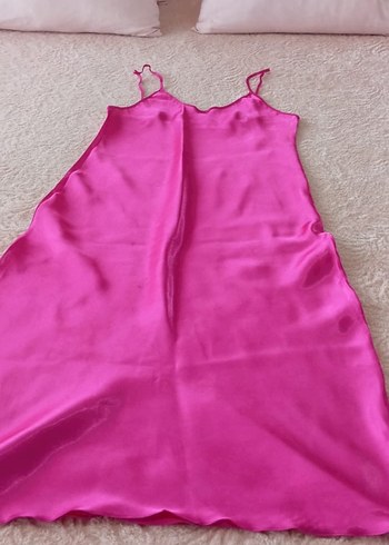 Pembe Saten Midi Kadın Gecelik sabahlık takımı - Görsel 7