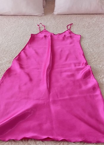 Pembe Saten Midi Kadın Gecelik sabahlık takımı - Görsel 8