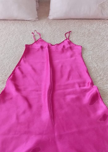 Pembe Saten Midi Kadın Gecelik sabahlık takımı - Görsel 4