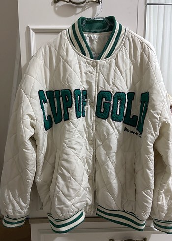 Beyaz Kadın Pamuklu Puff Ceket BERSHKA - Görsel 4