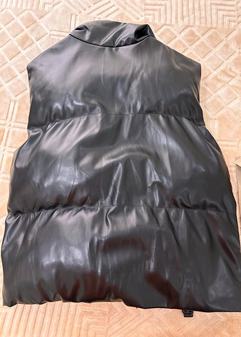 Düğmeli Siyah Deri Kadın Yelek - Görsel 3