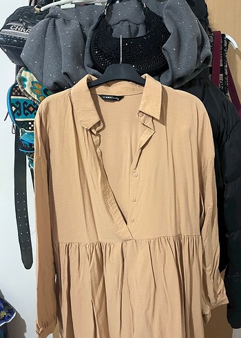 Keten gömlek elbise - Görsel 2